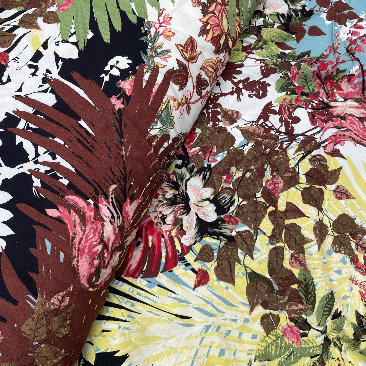 Colourful Floral Woven Viscose Dressmaking Fabric