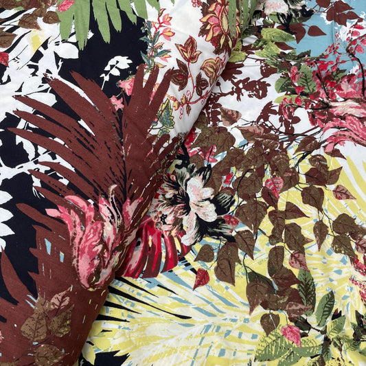 Colourful Floral Woven Viscose Dressmaking Fabric