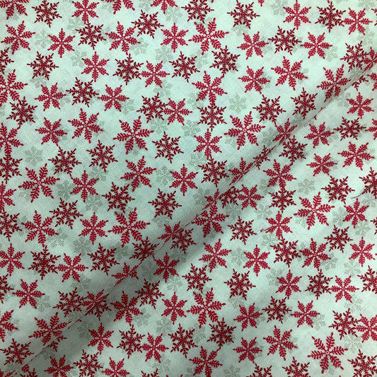 Makower Christmas Scandi Red & Silver Snowflakes on Ivory 100% Premium Cotton Fabric 1968