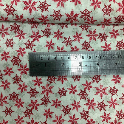 Makower Christmas Scandi Red & Silver Snowflakes on Ivory 100% Premium Cotton Fabric 1968