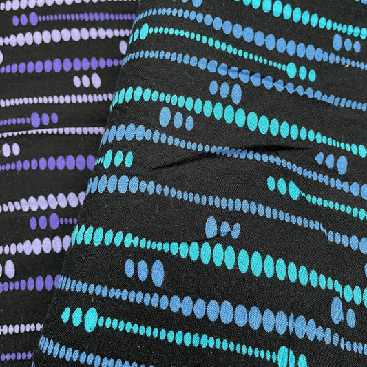 Blue, Purple and Black Abstract Woven Viscose Dressmaking Fabric