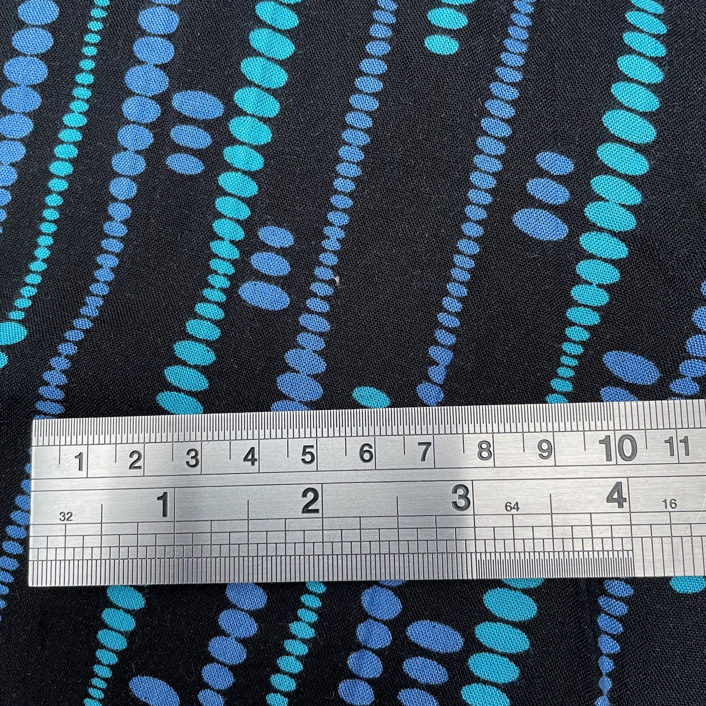 Blue, Purple and Black Abstract Woven Viscose Dressmaking Fabric
