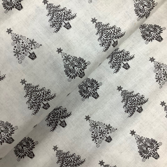 Makower Christmas Scandi Grey Trees on Ivory 100% Premium Cotton Fabric 1963