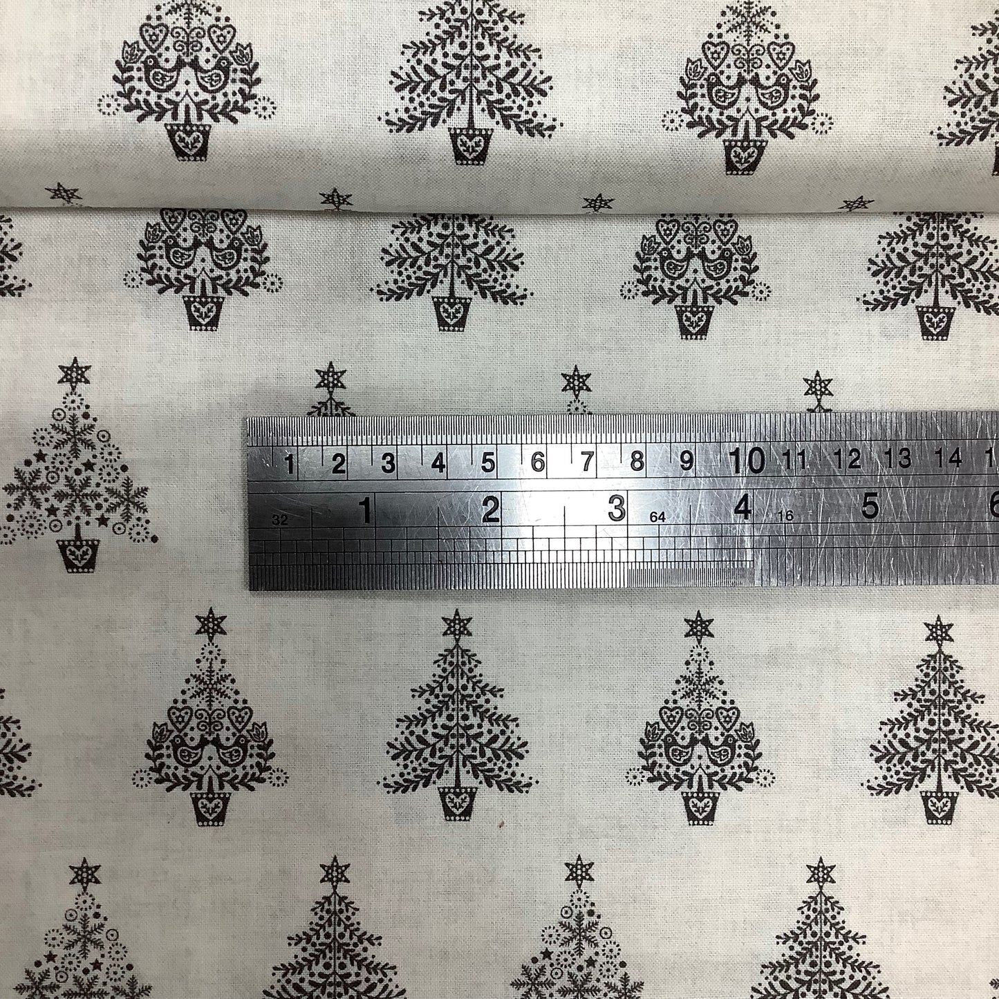 Makower Christmas Scandi Grey Trees on Ivory 100% Premium Cotton Fabric 1963