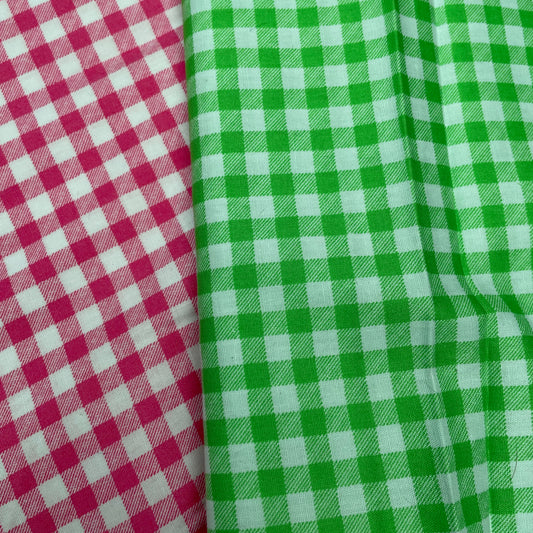 Pink Green Gingham Check 100% Cotton fabric