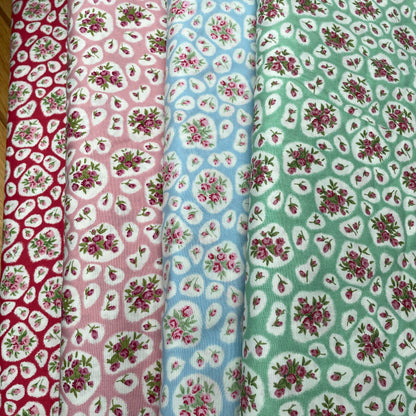 Vintage Style Floral Fabric Pink Green Blue & Red  100% Cotton fabric