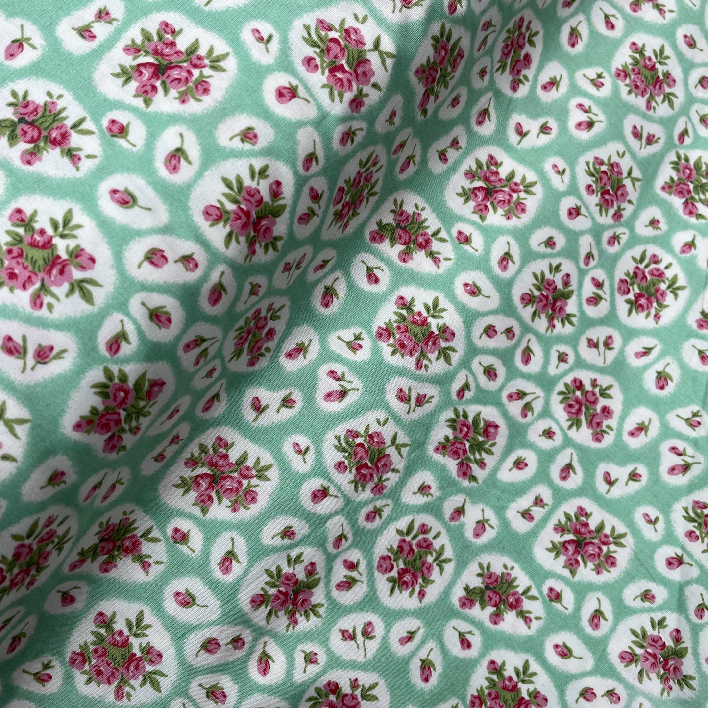 Vintage Style Floral Fabric Pink Green Blue & Red  100% Cotton fabric