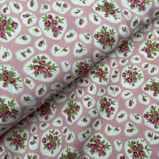 Vintage Style Floral Fabric Pink Green Blue & Red  100% Cotton fabric