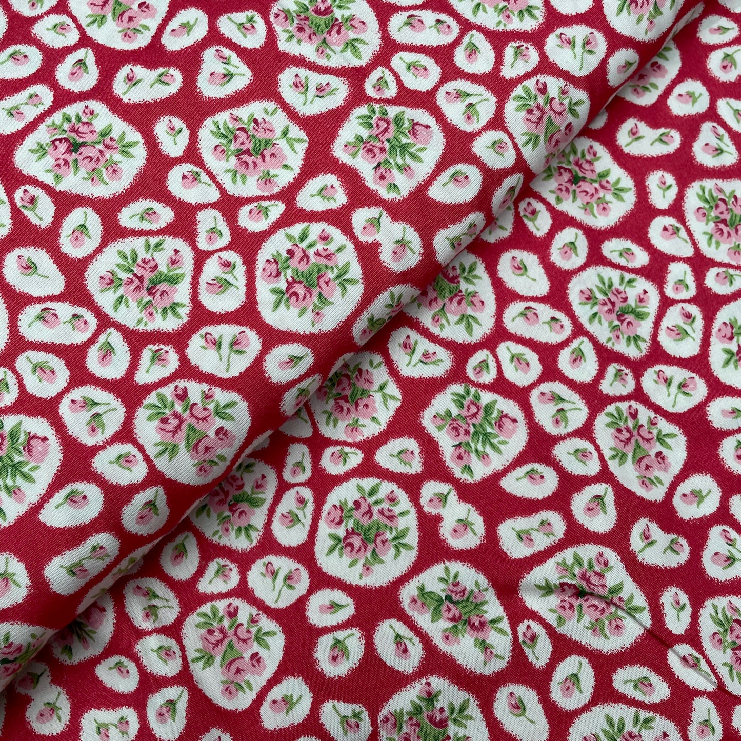 Vintage Style Floral Fabric Pink Green Blue & Red  100% Cotton fabric