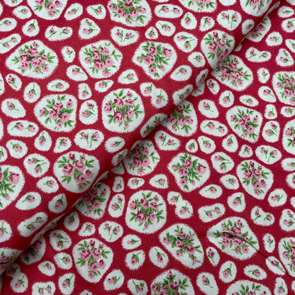 Vintage Style Floral Fabric Pink Green Blue & Red  100% Cotton fabric