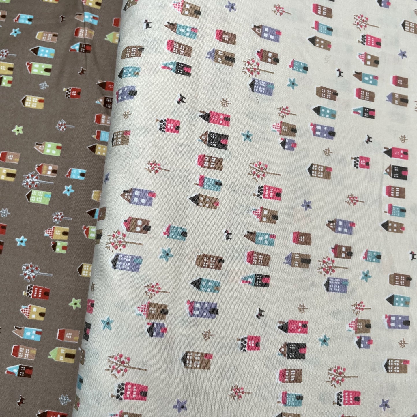 Cream Brown Taupe House 100% Cotton Fabric