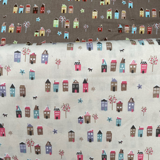 Cream Brown Taupe House 100% Cotton Fabric