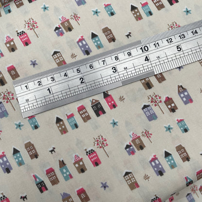 Cream Brown Taupe House 100% Cotton Fabric