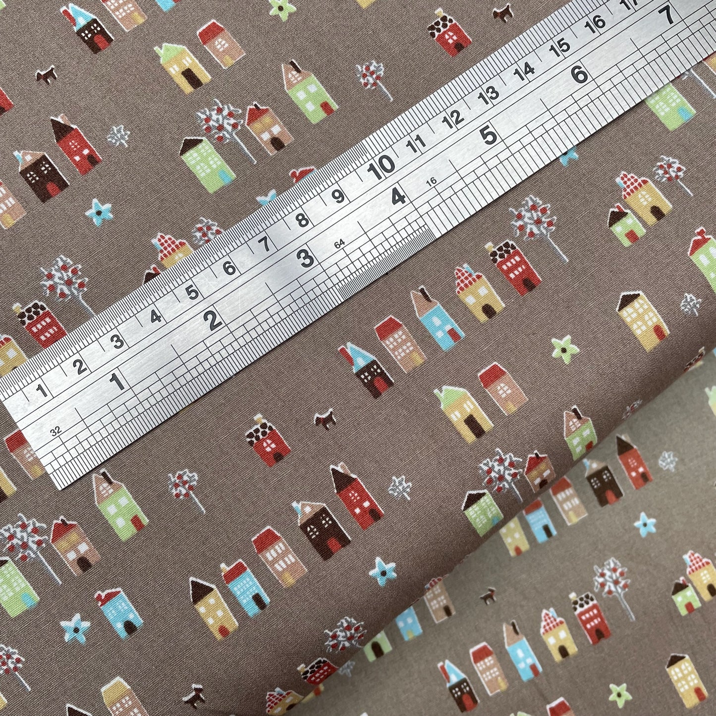 Cream Brown Taupe House 100% Cotton Fabric