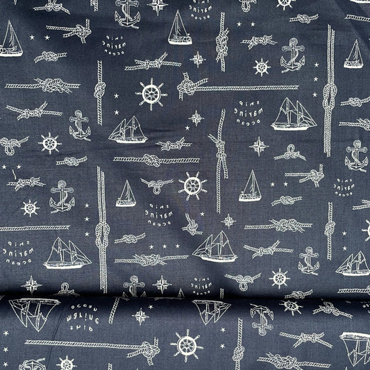 Navy Blue Seaside Nautical  100% Cotton Fabric