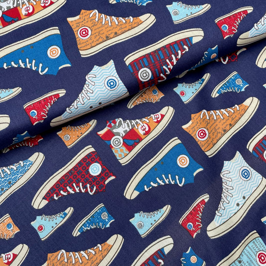 Sneakers High Tops Navy Trainers 100% Cotton Fabric