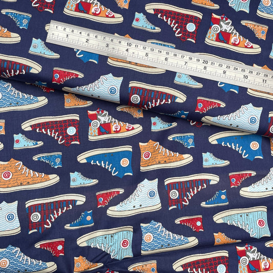 Sneakers High Tops Navy Trainers 100% Cotton Fabric