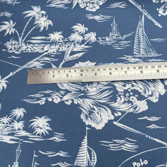 DEADSTOCK Polo Linen Cotton Blend Blue Denim Fabric