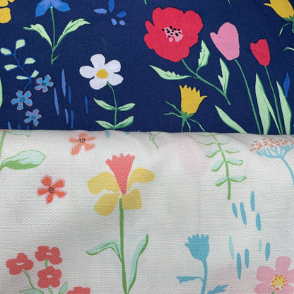 Michael Miller Plockade Full Bloom Floral Navy or Ivory 100% Cotton Canvas