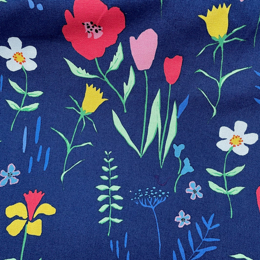 Michael Miller Plockade Full Bloom Floral Navy or Ivory 100% Cotton Canvas