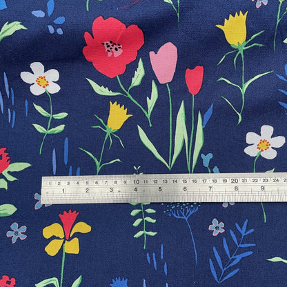 Michael Miller Plockade Full Bloom Floral Navy or Ivory 100% Cotton Canvas
