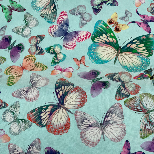 Blue Butterfly 100% Cotton Canvas Wide Fabric