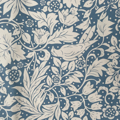 Blue Ivory Floral Bird William Morris Inspired 100% Cotton Duck Wide Fabric