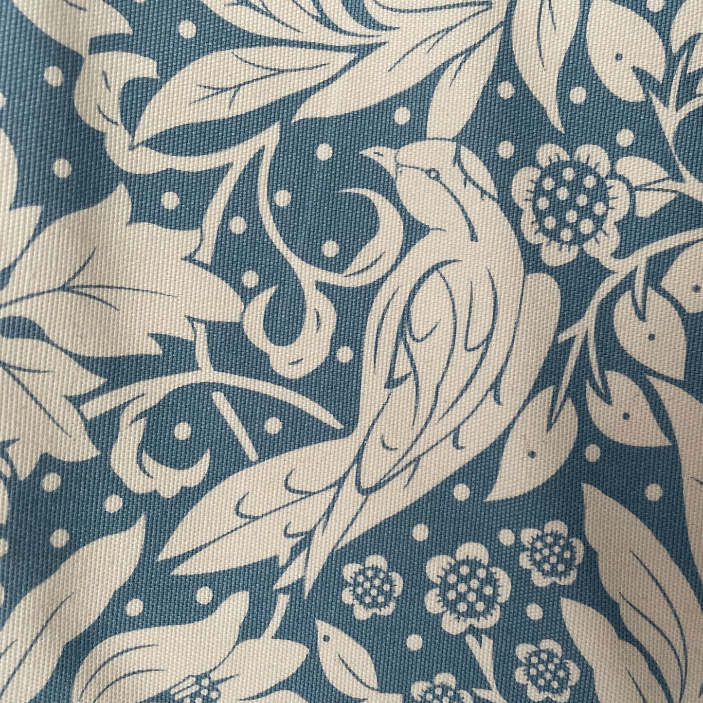 Blue Ivory Floral Bird William Morris Inspired 100% Cotton Duck Wide Fabric