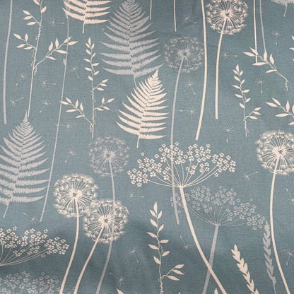 Blue Floral Leaves Seed Head Fabric 100% Cotton Duck Fabric