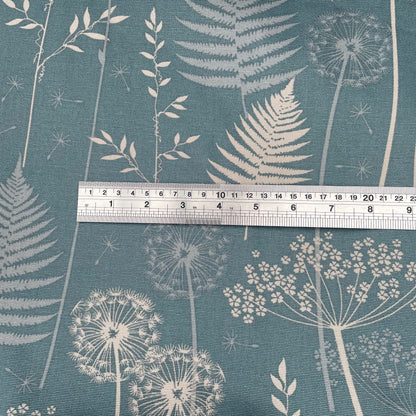 Blue Floral Leaves Seed Head Fabric 100% Cotton Duck Fabric