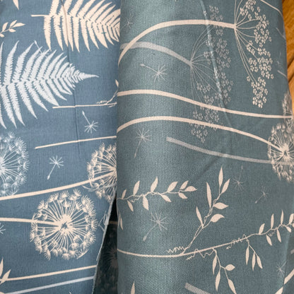 Blue Floral Leaves Seed Head Fabric 100% Cotton Duck Fabric