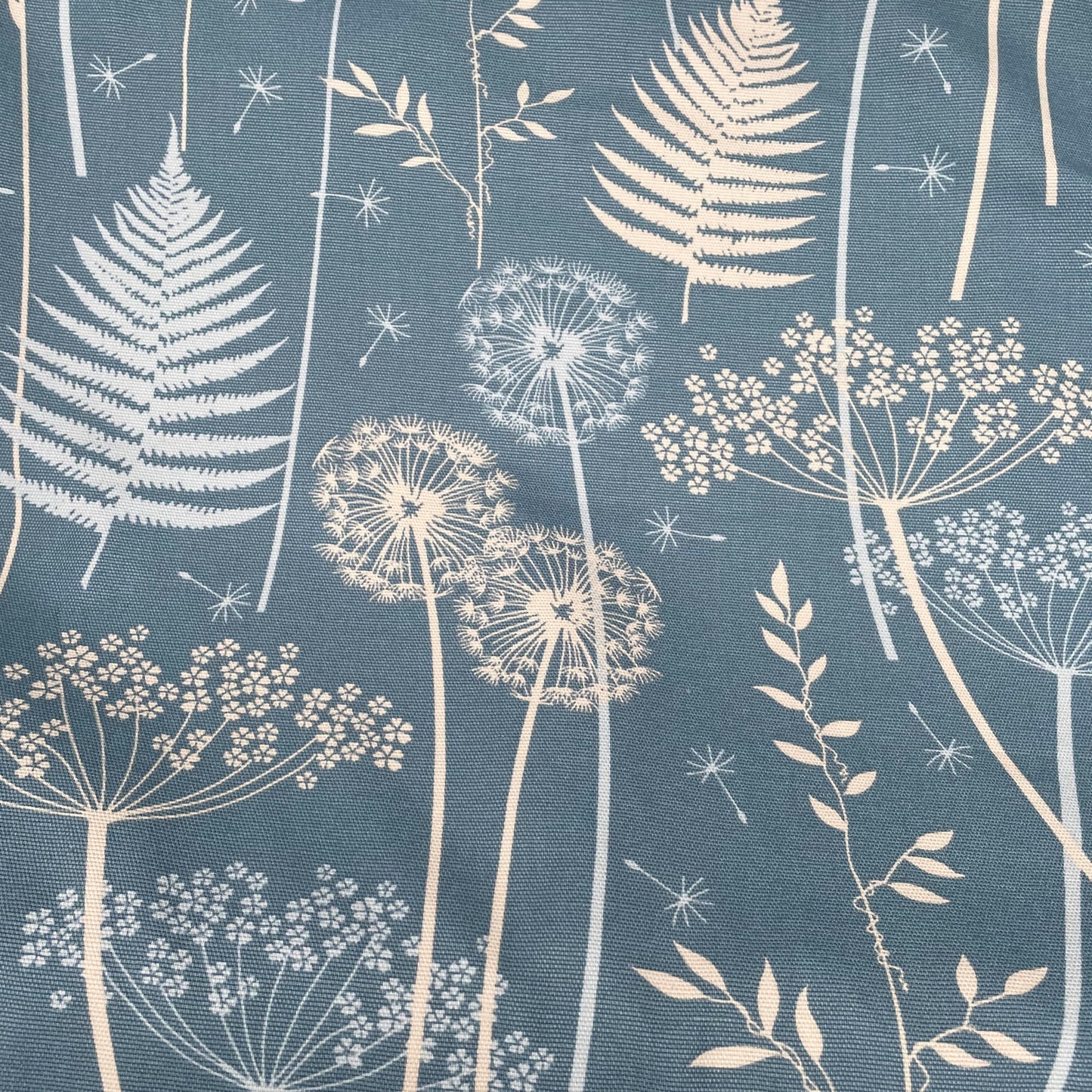 Blue Floral Leaves Seed Head Fabric 100% Cotton Duck Fabric