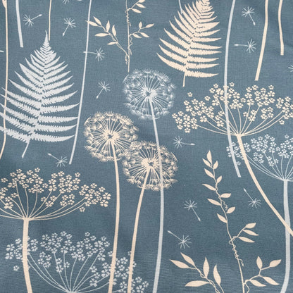 Blue Floral Leaves Seed Head Fabric 100% Cotton Duck Fabric