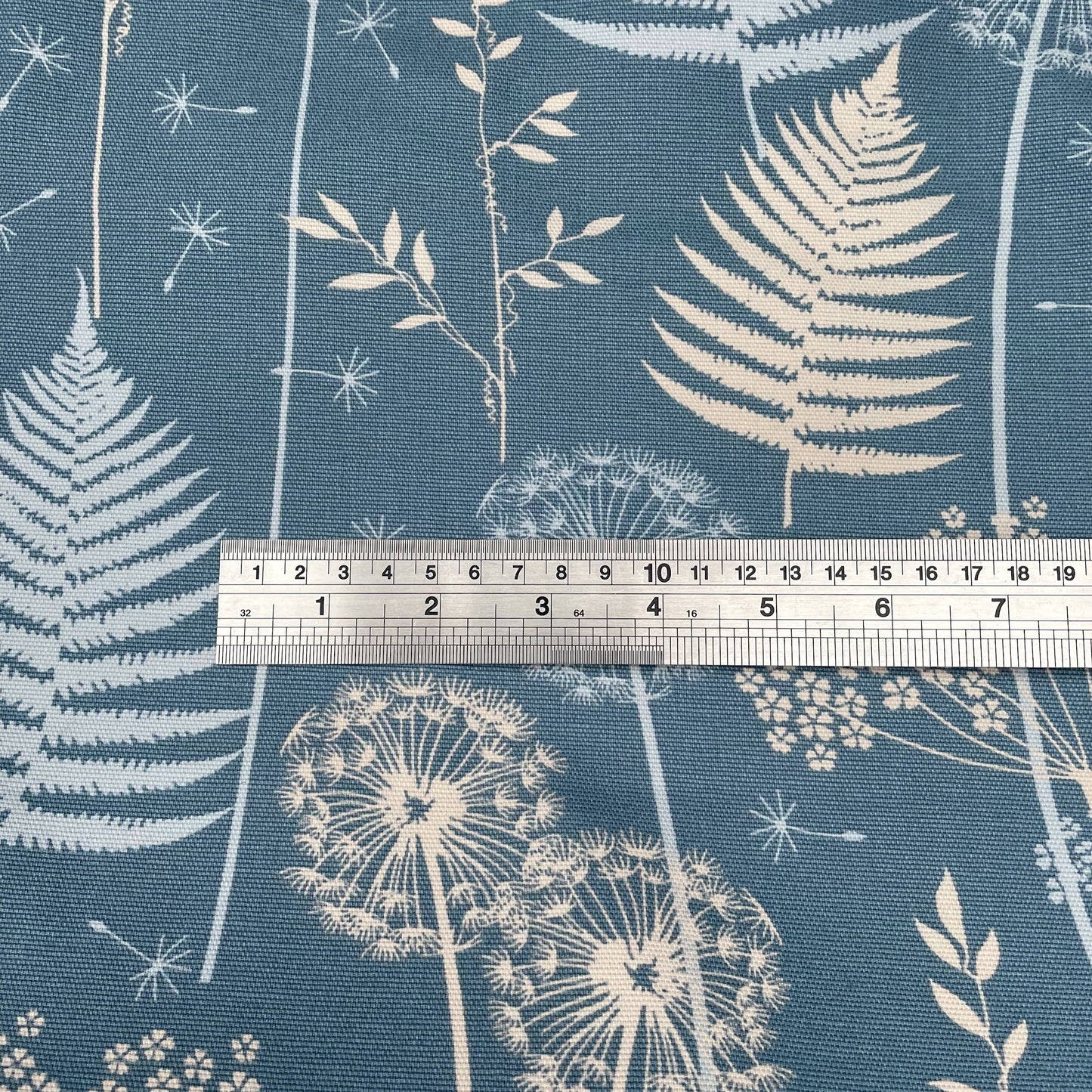 Blue Floral Leaves Seed Head Fabric 100% Cotton Duck Fabric