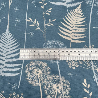 Blue Floral Leaves Seed Head Fabric 100% Cotton Duck Fabric