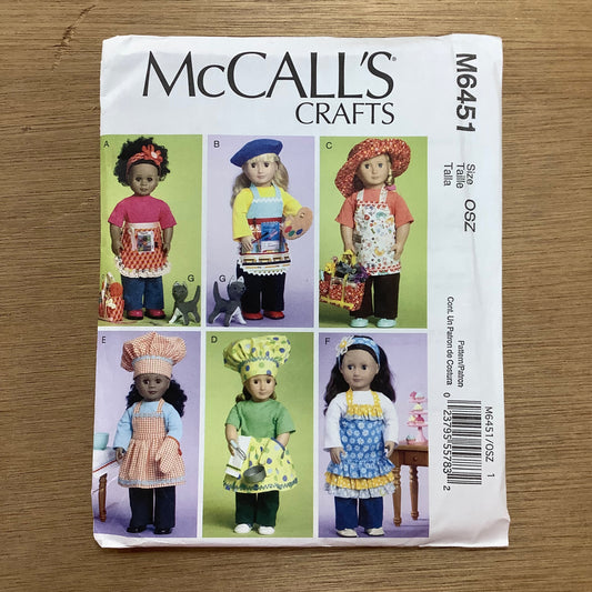 McCalls Sewing Pattern Crafts Doll Clothes One Size 6451