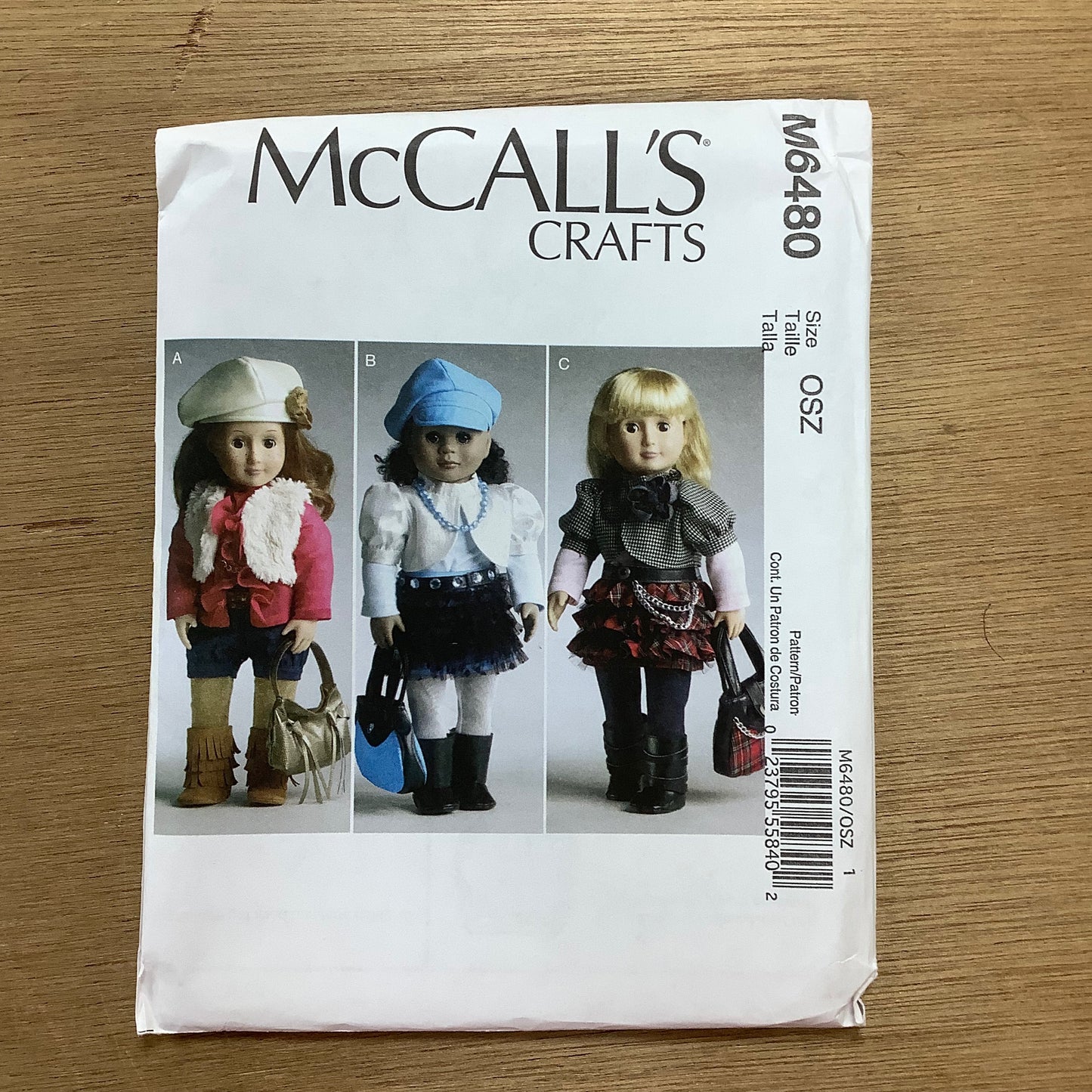 McCalls Pattern 18″ Doll Clothes, purse, hat and shoes American Girls Size Dolls 6480