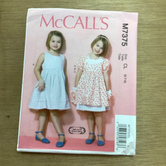 McCall's Dressmaking Sewing Pattern Children's Girl's Dress Dresses 7375