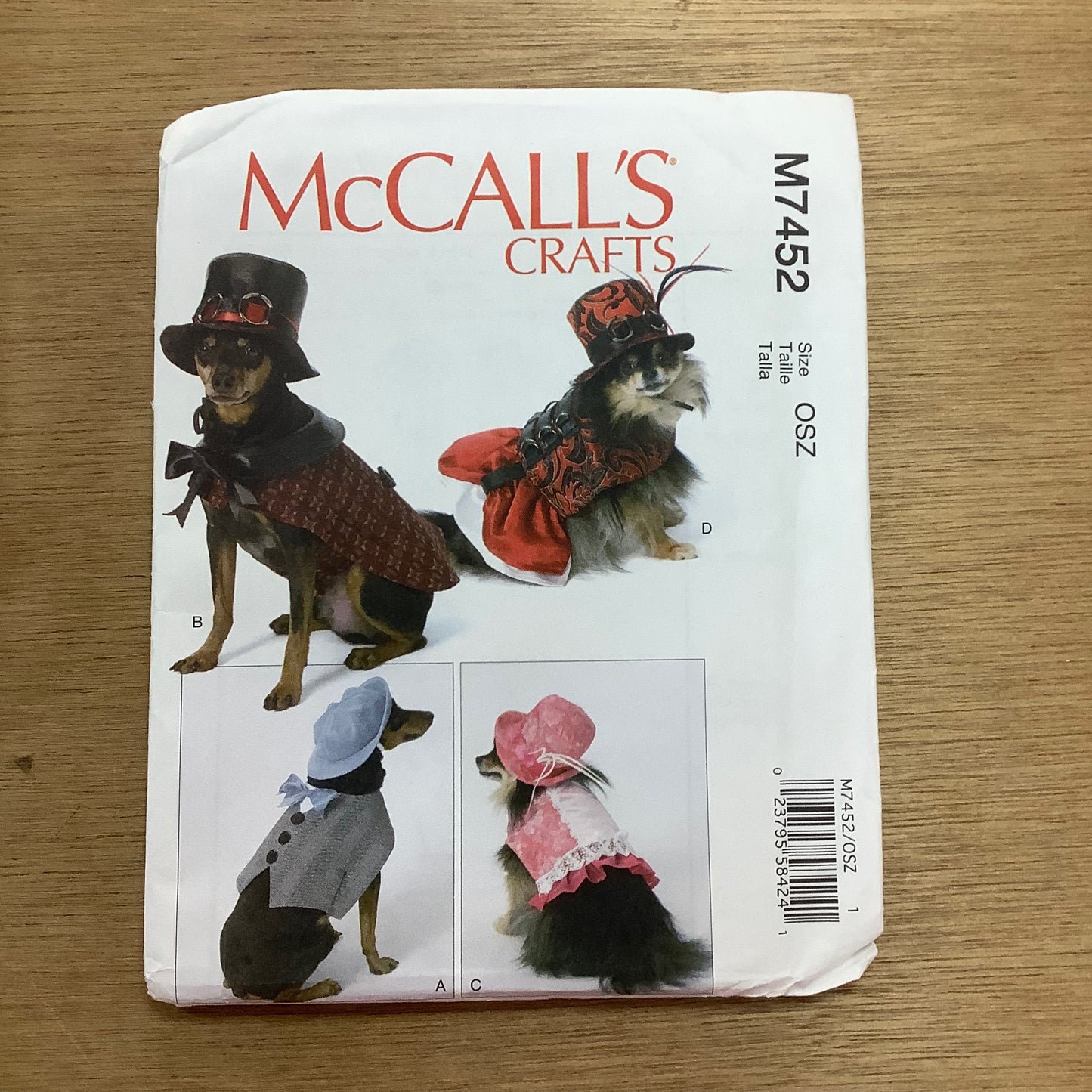 McCall's Craft Sewing Pattern Steampunk Dog Coats Costumes Novelty 7452