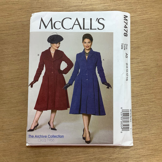 McCall's Dressmaking Sewing Pattern Ladies Woman  Coat Coats 7478