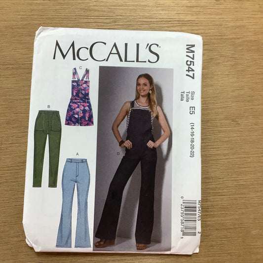 McCall's Dressmaking Sewing Pattern Woman's Jeans Trousers Dungarees Playsuit 7547