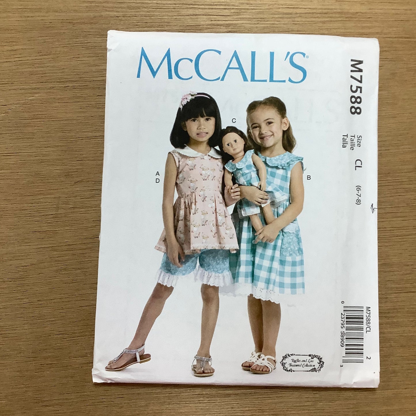 McCall's Dressmaking Sewing Pattern Children's Girls Bloomers Doll's Dress 7588