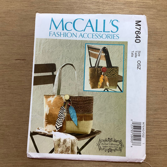 McCalls Sewing Craft Pattern Fashion Accessories Bag Bagmaking Bag Making 7640