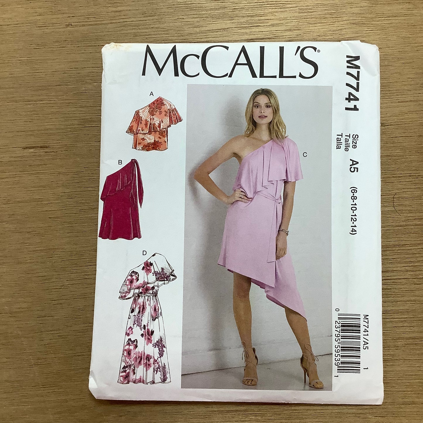 McCall's Dressmaking Sewing Pattern Ladies Woman  One Shoulder Occasion Top Belt Dress Dresses 7741