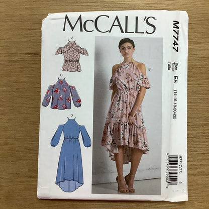 McCall's Dressmaking Sewing Pattern Ladies Woman  Cold Off Shoulder Top Dress Dresses 7747