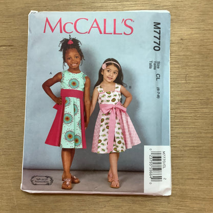 McCall's Dressmaking Sewing Pattern Children's Girls  Dress with Full Circle Skirt and Tie 7770
