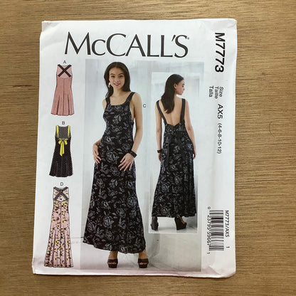 McCall's Dressmaking Sewing Pattern Ladies Woman Low Cross Back Dress Dresses 7773
