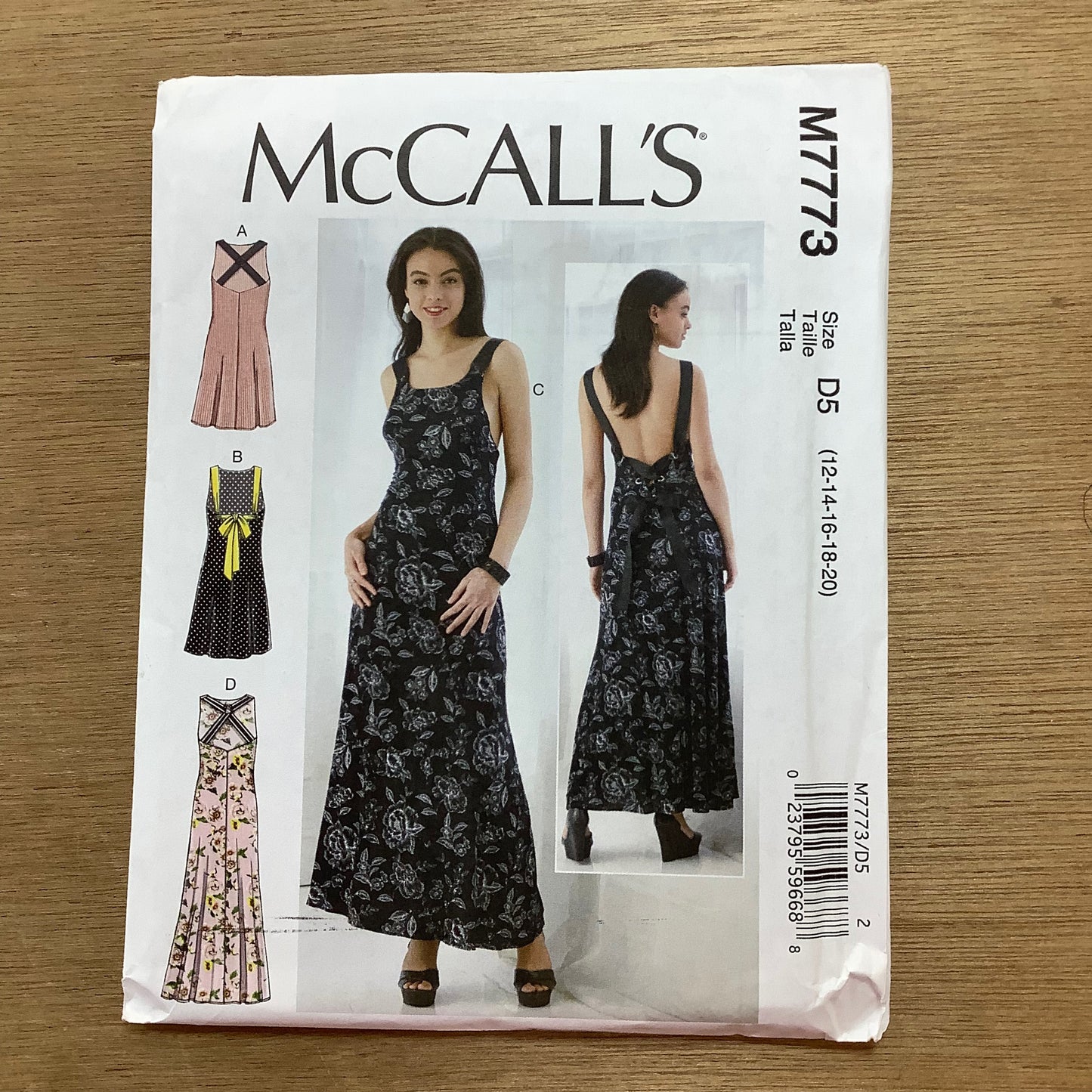McCall's Dressmaking Sewing Pattern Ladies Woman Low Cross Back Dress Dresses 7773