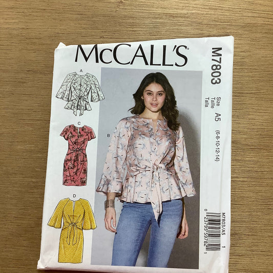 McCall's Dressmaking Sewing Pattern Ladies Woman  Dress Top Tie Waist 7803