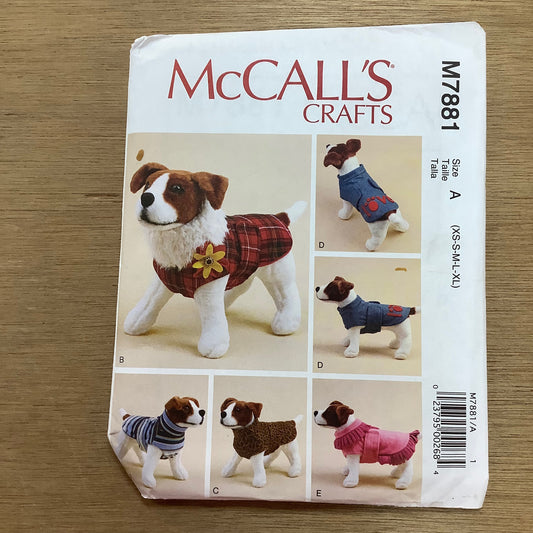 McCall's Craft Sewing Pattern  Dog Coats Novelty 7881
